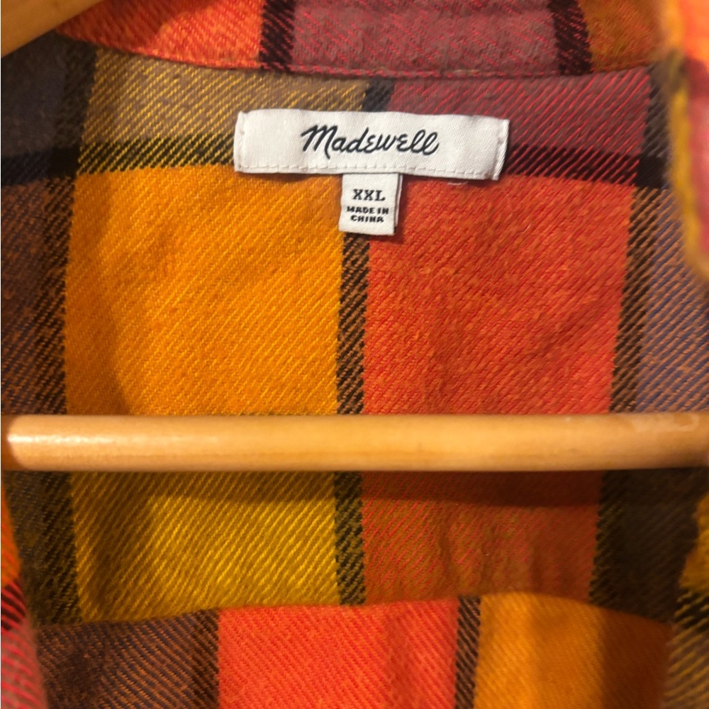 Madewell Plaid Flannel Shacket in Yellow, Orange & Black